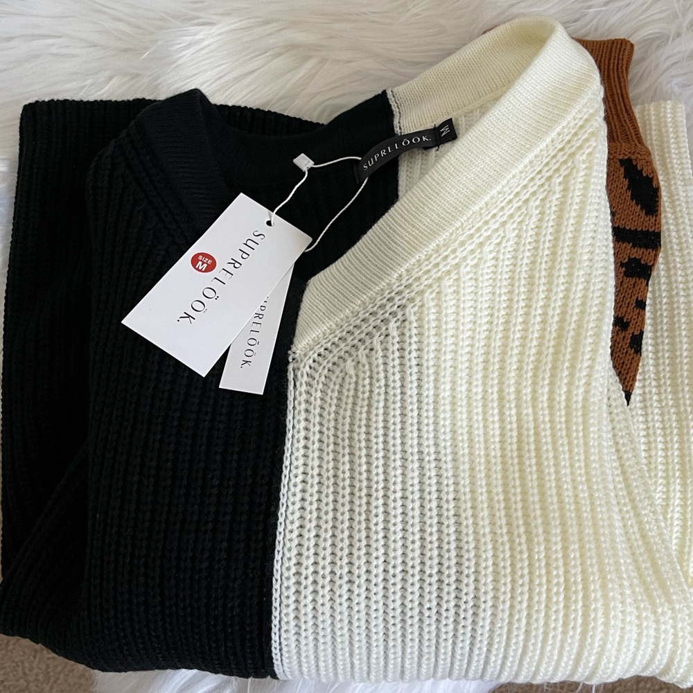 Color Block Sweater Leopard Print M - image 2
